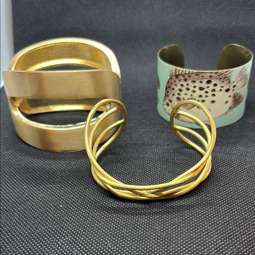 Bundle of 3 Gold-tone & 1 Fish Cuff Bracelet Set